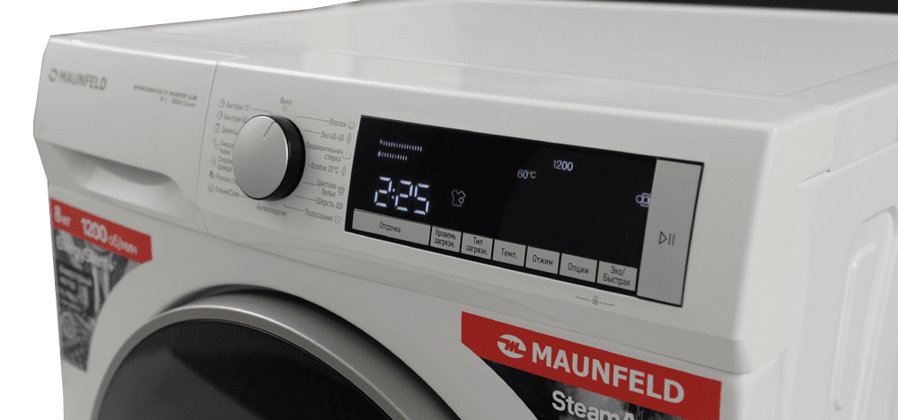 Стиральная машина с инвертором и паром MAUNFELD MFWM128WH300 ST INVERTER SLIM