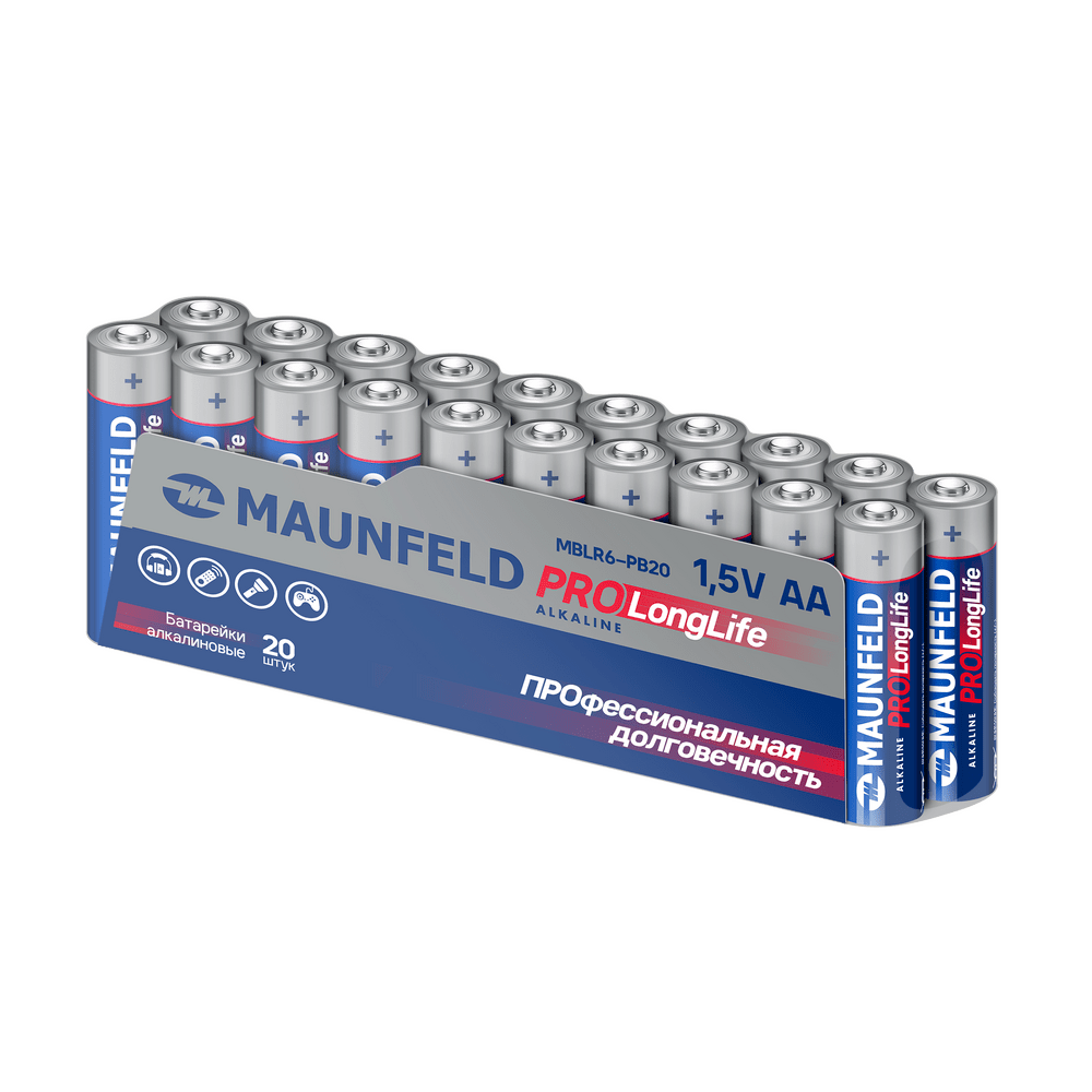 Батарейки MAUNFELD PRO Long Life Alkaline AA (LR6) MBLR6-PB20, спайка 20 шт. Батарейки MAUNFELD PRO Long Life Alkaline AA (LR6) MBLR6-PB20, спайка 20 шт.